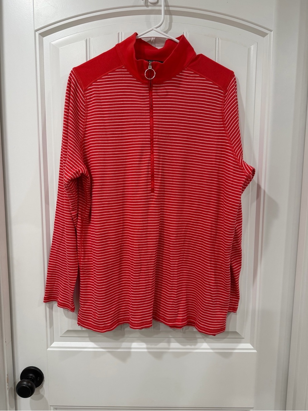 NWOT Ralph Lauren Red & White Striped Quarter-Zip Pullover